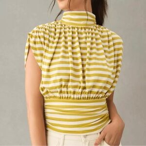 Maeve by Anthropologie ruched mock neck striped top size small